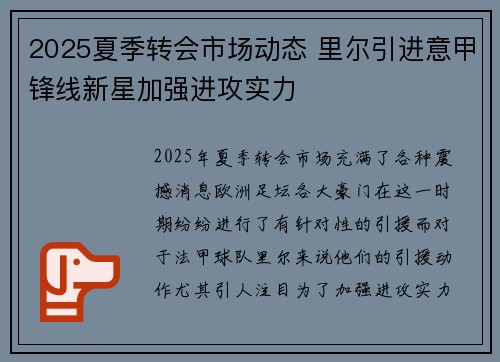 2025夏季转会市场动态 里尔引进意甲锋线新星加强进攻实力